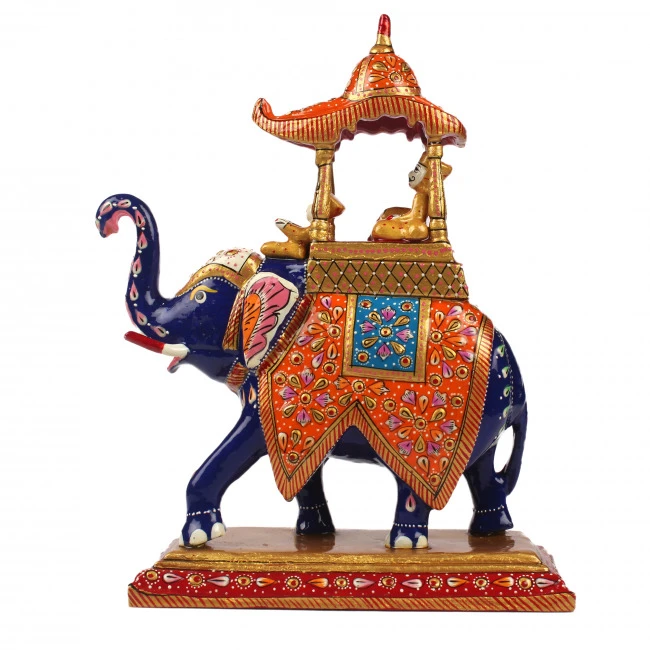 Tribes India Green Metal Meenakari Ambabari Elephant Statue (30 CM)