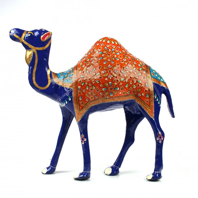 Tribes India Orange Metal Meenakari Camel Statue (28 CM)